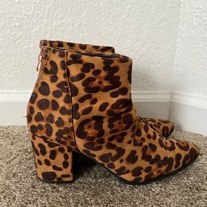 Top Moda Cheetah Print Ankle Boots- Faux Suede